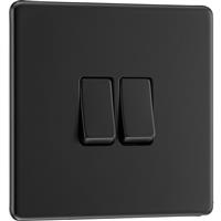 BG Screwless Flatplate Matt Switch 20A 16AX 2 Gang 2 Way in Black Plastic