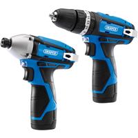 Draper 12V Cordless Combi Drill & Impact Driver Twin Kit 2 x 1.5Ah in Blue