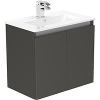 Newland Double Door Slimline Wall Hung Vanity Unit With Basin Midnight Mist 600mm in Black MFC