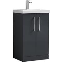 Nuie Arno Double Door Floor Standing Vanity Unit Soft 500mm With Standard Basin in Black MFC