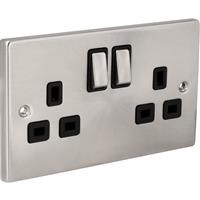 Click Deco Satin DP Switched Socket 2 Gang in Chrome Stainless Steel