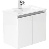 Newland Double Door Slimline Wall Hung Vanity Unit With Basin Gloss 600mm in White MFC