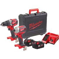 Milwaukee M18CBLPP2F-502C Compact Brushless Combi and Impact Driver Twin Kit 2 x 5.0Ah in Red