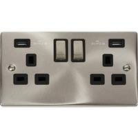 Click Deco Satin DP Switched Socket 2 x 4.2A USB in Chrome Stainless Steel