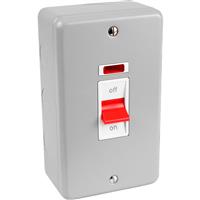 MK Metal Clad DP 32A & 50A Switch 50A Neon in Silver