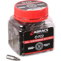 Abracs S2 Screwdriver Bits PZ2 (100 Pack) in Black Steel