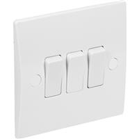 Axiom 10A Low Profile Switch 3 Gang 2 Way in White Plastic