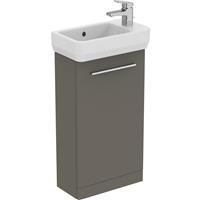 Ideal Standard i. life S Compact Cloakroom Wall Hung Vanity Unit with Basin Matt 410mm with Brushed Chrome Handle in Quartz Grey