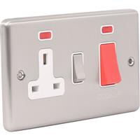 Wessex Electrical Wessex Brushed Stainless Steel 45A DP Switch Switched Socket + Neon in Silver