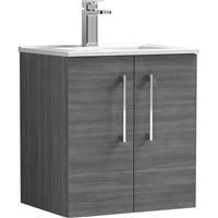 Nuie Arno Double Door Wall Hung Vanity Unit 500mm With Minimalist Basin in Anthracite MFC