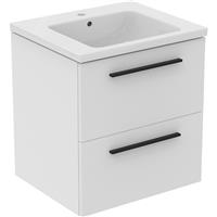 Ideal Standard i. life B Double Drawer Wall Hung Unit with Basin Matt 600mm with Matt Black Handles in White