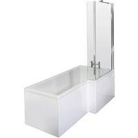 Nuie L Shaped Shower Bath with Panel and Leg Set 1700mm Right Hand in White Acrylic
