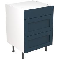 Kitchen Kit Flatpack Shaker Kitchen Cabinet Base 3 Drawer Unit Ultra Matt 600mm in Indigo Blue MFC