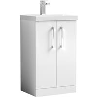 Nuie Arno Double Door Floor Standing Vanity Unit Gloss 500mm With Slim Edge Basin in White MFC