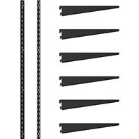 Rothley Matt Twin Slot Shelving Kit 1980mm Uprights (x2) & 220mm Brackets (x6) in Black Steel
