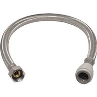 Unbranded Pushfit Tap Connector 15mm x 1/2" 13mm Bore. 500mm in Chrome Rubber/Steel