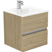 Newland Double Drawer Wall Hung Vanity Unit With Basin Natural 500mm in Oak MFC