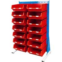 Barton Steel Louvre Panel Starter Stand with Red Bins 1600 x 1000 x 500mm with 14 TC6 Red Bins (14 Pk)