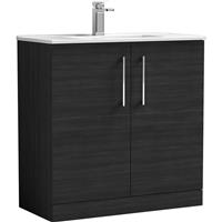 Nuie Arno Double Door Floor Standing Vanity Unit Charcoal 800mm With Minimalist Basin in Black MFC