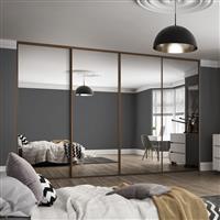 Spacepro Classic 4 Door Sliding Wardrobe Kit Framed Mirror 3586 x 2260mm in Walnut Steel/Glass