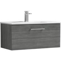 Nuie Arno Single Drawer Wall Hung Vanity Unit 800mm With Minimalist Basin in Anthracite MFC