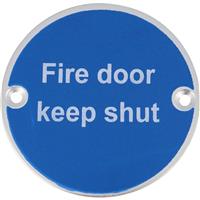 Eclipse Aluminium Fire Door Keep Shut Sign 76mm SAA in Blue