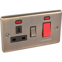 Wessex Electrical Wessex Antique Brass 45A DP Cooker Switch Switched Socket & Neon in Gold Electroplated Steel