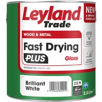 Leyland Trade Leyland Fast Drying Plus Water Based Gloss Paint Brilliant White 2.5L