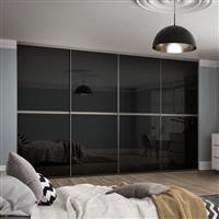 Spacepro Minimalist 4 Door Sliding Wardrobe Kit Silver Framed Glass Doors 3616 x 2260mm in Black Aluminium/Glass