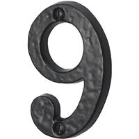 Old Hill Ironworks Door Numeral Number 9 in Black Cast Iron