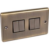 Wessex Electrical Wessex Antique Brass Switch 4 Gang 2 Way in Gold Electroplated Steel
