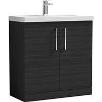 Nuie Arno Double Door Floor Standing Vanity Unit Charcoal 800mm With Standard Basin in Black MFC