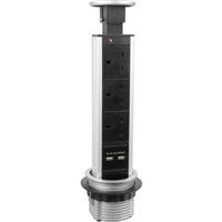 Axiom Pull Up Tower Socket 3 Sockets & 2 x USB in Silver