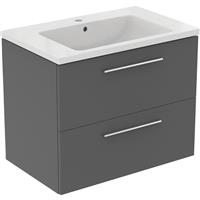 Ideal Standard i. life B Double Drawer Wall Hung Unit with Basin Matt 800mm with Brushed Chrome Handles in Quartz Grey