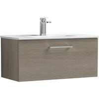 Nuie Arno Single Drawer Wall Hung Vanity Unit Solace 800mm With Minimalist Basin in Oak MFC