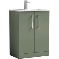 Nuie Arno Double Door Floor Standing Vanity Unit Satin 600mm With Minimalist Basin in Green MFC