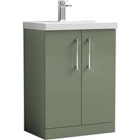 Nuie Arno Double Door Floor Standing Vanity Unit Satin 600mm With Standard Basin in Green MFC