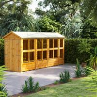 Powersheds Power Apex Potting Shed 14' x 4' - Double Doors in Natural Timber