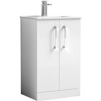 Nuie Arno Double Door Floor Standing Vanity Unit Gloss 500mm With Minimalist Basin in White MFC