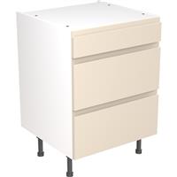 Kitchen Kit Flatpack J-Pull Kitchen Cabinet Base 3 Drawer Unit Super Gloss 600mm in Cashmere MFC