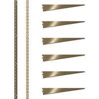 Rothley Antique Twin Slot Shelving Kit 1980mm Uprights (x2) & 270mm Brackets (x6) in Brass Steel