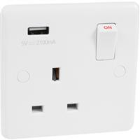 Wessex Electrical Wessex USB Switched Socket 1 Gang 2.1A in White Plastic