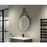 Sensio Nova Round Hanging LED Bathroom Mirror TrioTone 800mm in Black Leather