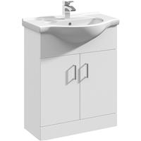 Nuie Mayford Double Door Floor Standing Vanity Unit With Ceramic Basin Gloss 650mm in White MFC