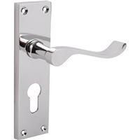 Unbranded Victorian Scroll Door Handles Euro Lock Polished (Pair) in Silver
