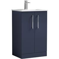 Nuie Arno Double Door Floor Standing Vanity Unit Midnight 500mm With Minimalist Basin in Blue MFC