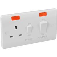 Scolmore Click Click Mode 45A DP Cooker Switch and Socket Neon in White Plastic