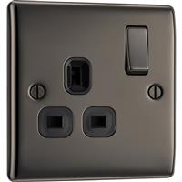 BG Nexus Metal Switched Socket 1 Gang (13A) in Black Nickel Plastic