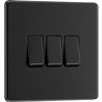 BG Screwless Flatplate Matt Switch 20A 16AX 3 Gang 2 Way in Black Plastic