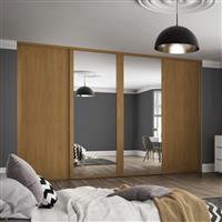 Spacepro Shaker 4 Door Sliding Wardrobe Kit and Mirror 2898 x 2260mm in Oak Steel/MFC/Glass